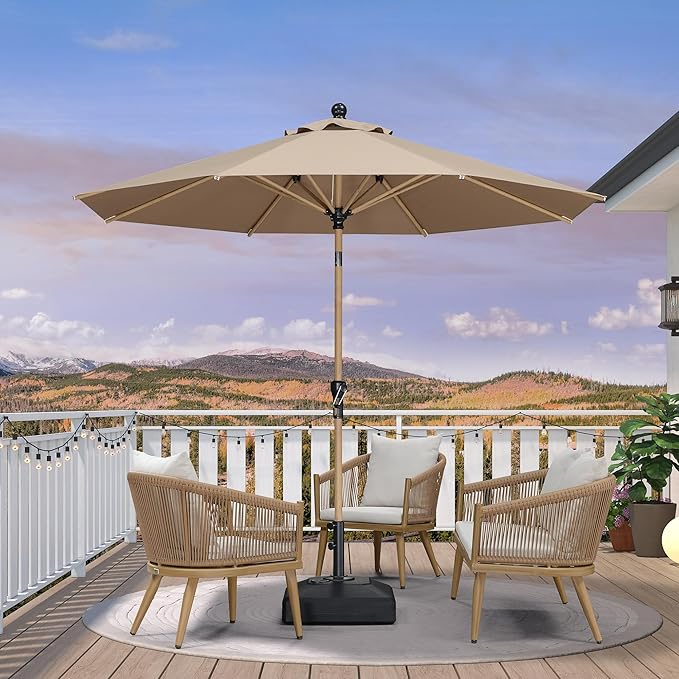 PURPLE LEAF 10 Feet Patio Umbrella with Base Outdoor Umbrella Round Market Umbrella for Table with Push Button Tilt & Crank and 8 Ribs Aluminum Pool Umbrella for Beach Patio, Taupe