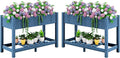 SERWALL Raised Garden Bed Set of 2, HDPE Raised Bed for Gardening All Weather Use- Blue