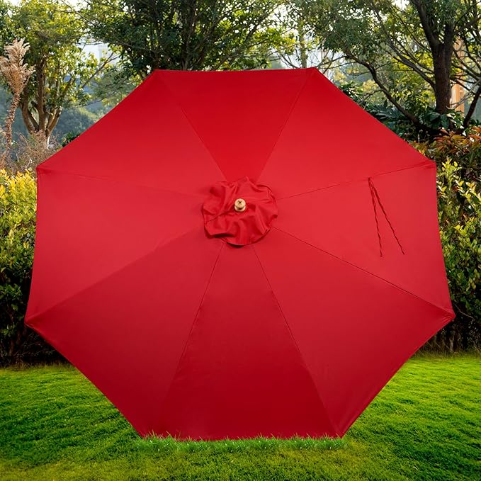 9ft Bamboo Umbrella, Outdoor Patio Umbrella, Waterproof Market Umbrella, 8 Ribs Table Umbrella with Pulley Lift for Garden, Deck, Pool, lawn, Backyard