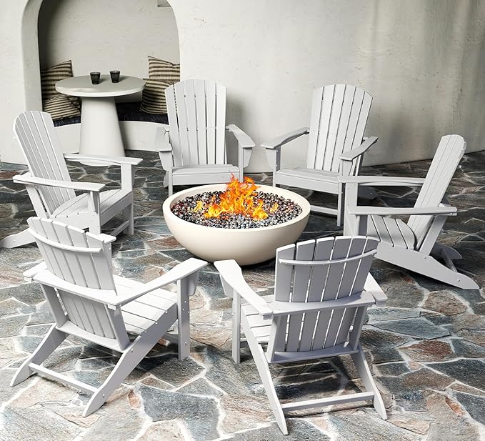 BRIOPAWS Adirondack-Chairs-Set of 6 | Fire Pit Chair | Oversized | HDPE Plastic | Weather Resistant | for Deck Outdoor Poolside Campfire | White