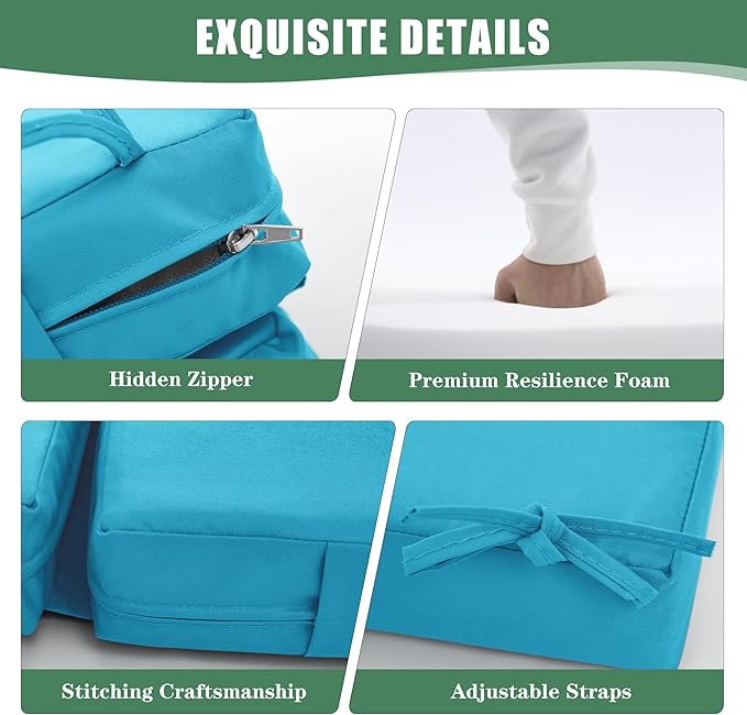 Chaise Lounge Cushions Outdoor Set of 2 - Waterproof and Fade Resistant Sun Lounger Replacement Cushions - Patio Lounger Pads with Removable Cover for Pool, Deck, Lawn, 72 x 21 x 3 Inch, Teal