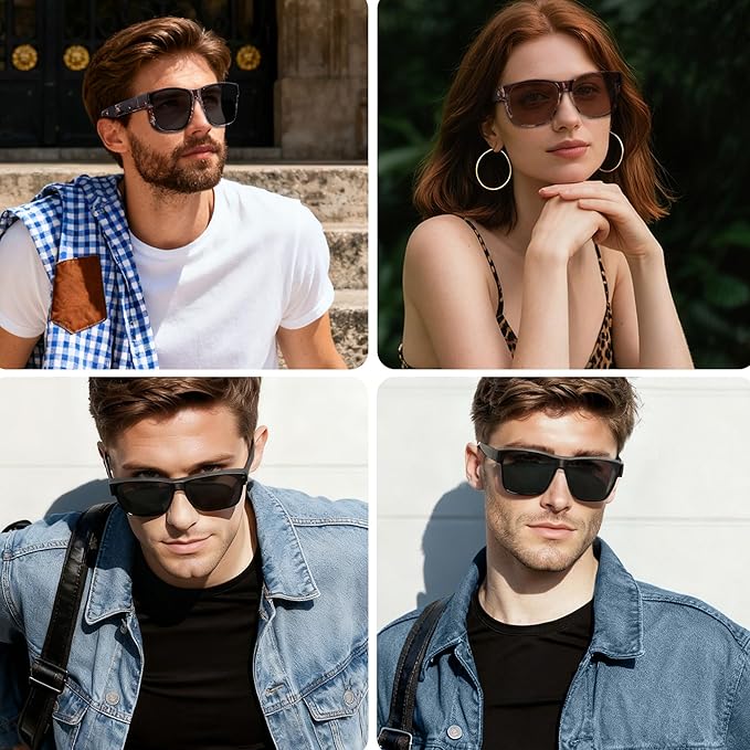 ANDWOOD Fit Over Glasses Polarized Sunglasses for Women Men Oversized Square Shades UV400 Protection