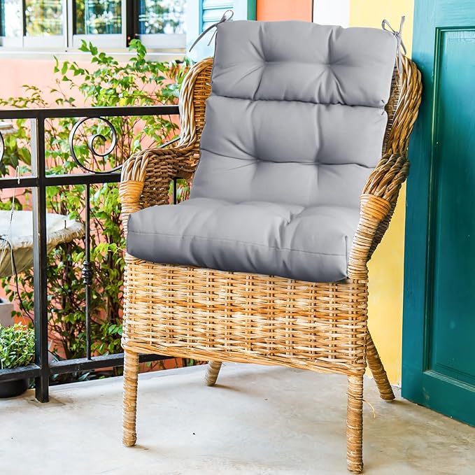 EAGLE PEAK Tufted Outdoor/Indoor High Back Patio Chair Cushion, Set of 1, 46'' x 22'', Light Gray