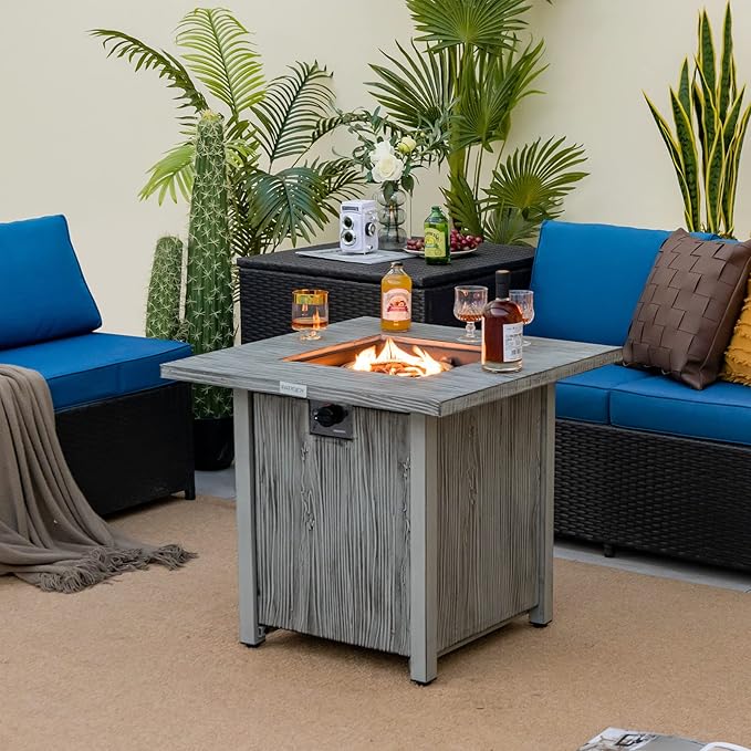 Tangkula 28 Inches Propane Fire Pit, Patiojoy 40,000 BTU Gas Fire Pit Table with Lid, Lava Rocks, Protective Cover, 2-in-1 Outdoor Fire Table with Adjustable Flame, Stainless Steel Burner (28 Inches)