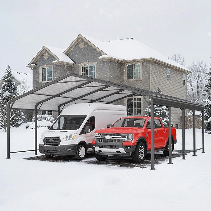 Wisteria Lane 20'x20' Metal Carport with Updated Roof & Enhanced Base, Heavy Duty Canopy Carport Garage, Vertaile for Car, Truck, Boat, Tractors, Party, Dark Gray