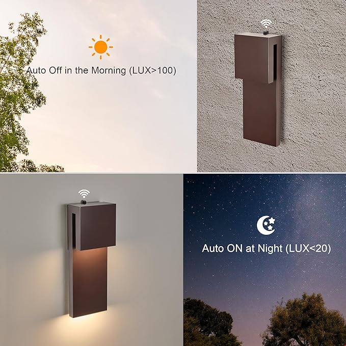 15IN Outdoor Wall Sconce Fixture,Dusk to Dawn Patio Lights,Waterproof Exterior Lamp,Modern Wall Mounted with 17W 3000K LED, Bronze Finish,Outside Lights for House Front Door Entryway