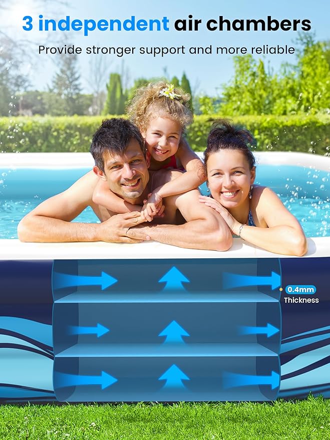 VISTOP Inflatable Pool for Kids & Adults | Oversized Thickened Large Swimming Pool with Seats and Backrests Family Summer Blow Up Water Pools - BPA-Free Backyard Water Park, Garden SPA Tub 120 inch