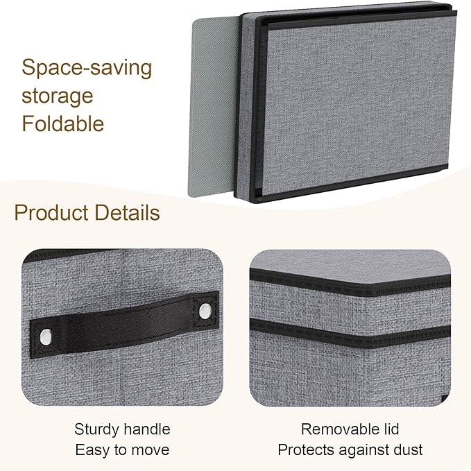 Storage Bin with Lid, Storage Box for Shoes Towels Books, Fabric Closet Organizer with Handles, Gray, 16.5 x 11.8 x 10.2 Inch, 1-Pack