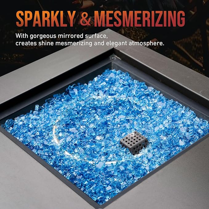 Skyflame High Luster 10-Pound Regular Fire Glass for Fire Pit Fireplace Garden Landscaping Pacific Blue 1/4" Size