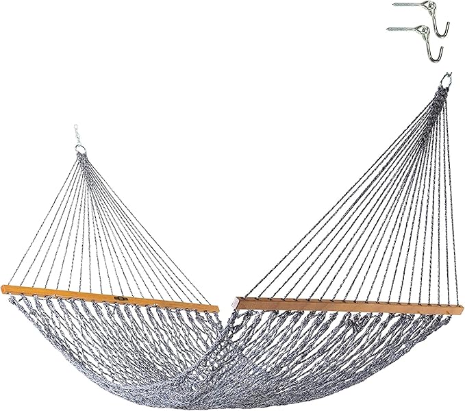 Original Pawleys Island Large Navy DuraCord Rope Hammock – 13 ft. x 55 in., 2-Person, 450 lb Capacity, Oak Spreader Bar, Zinc-Plated Hardware, Handcrafted in The USA