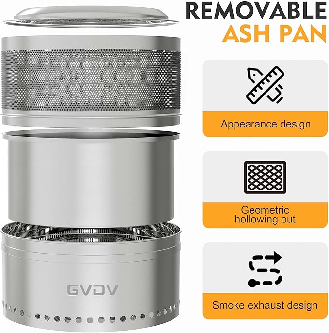 GVDV Smokeless Firepit, 18 Inch Outdoor Fire Pit with Removable Ash Pan, Hollow-Carved Design, Camping Fire pits for Outside Wood Burning, Portable Bonfire Stove with Carry Bag