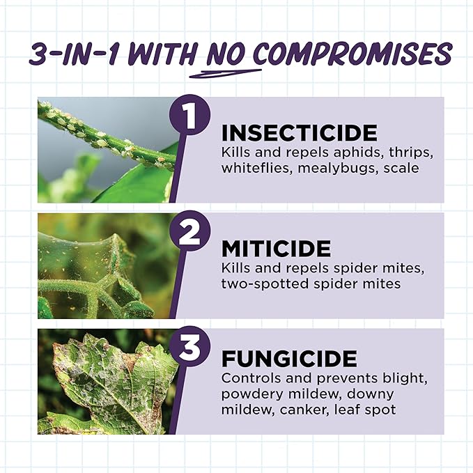 Earth's Ally 3-in-1 Plant Spray 32 Oz Concentrate for Pests and Disease - Organic Insecticide, Fungicide, Miticide - OMRI Listed for Indoor Houseplants and Outdoor Garden - Safe for Bees, Kids, Pets