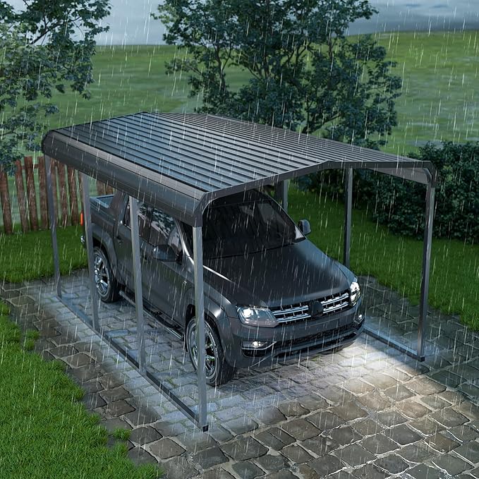 Heavy Duty Metal Carport Kits with Galvanized Steel Roof and Frame, Outdoor Carport Canopy Enhanced Base, Extra Large Car Tent Garage Shelter for Car, SUV, Truck and Boats (10x15 FT, Gray)