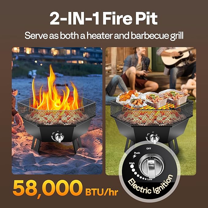 VIVOHOME Portable 58,000 BTU Propane Fire Pit, 24-Inch Smokeless Outdoor Design with Carry Bag, Tank Holder, Ideal for Patio, Backyard, Camping, Tailgating, Deck, RV
