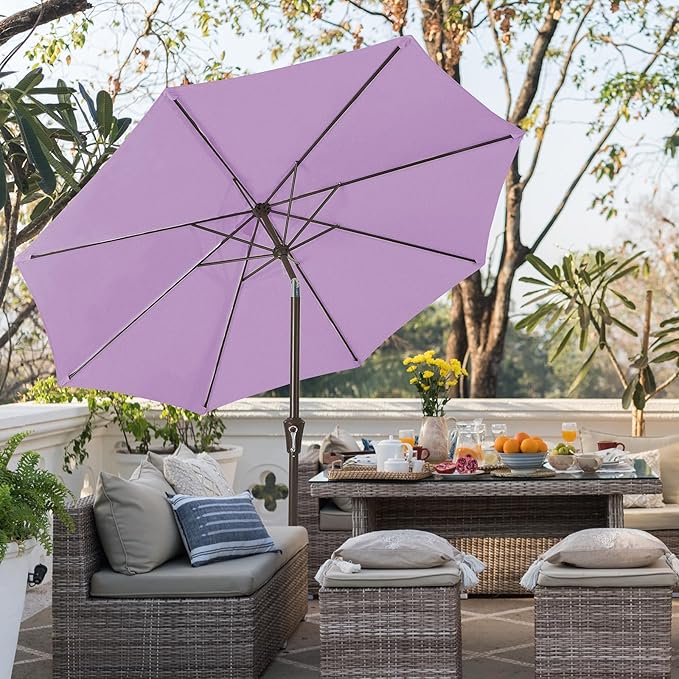 JEAREY 9FT Outdoor Patio Umbrella Outdoor Table Umbrella with Push Button Tilt and Crank, Market Umbrella 8 Sturdy Ribs UV Protection Waterproof for Garden, Deck, Backyard, Pool (Taro Purple)