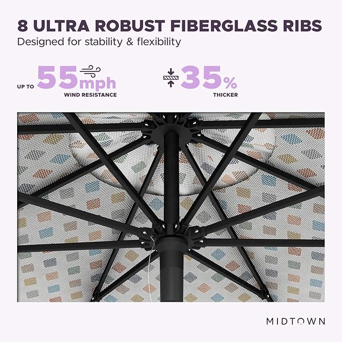 Midtown Umbrellas Push Pop Sunbrella Umbrella 9 Feet Outdoor Umbrella in Infused Gem Fabric - Patio Umbrella, Backyard Umbrella, Garden Umbrella, Picnic Table Umbrella & Pool Umbrella - Black Pole