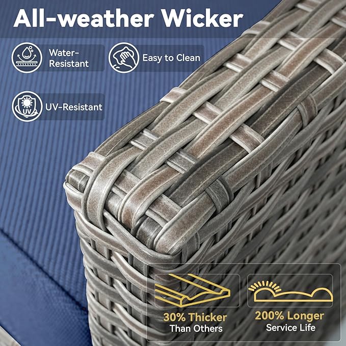Outdoor Swivel Rocker Patio Chairs-High Back Wicker Swivel Rocker Patio Chairs Set of 2,PE Wicker Chair Patio Furniture Sets with Covered Cushions for Porch Balcony Patio Grey/Blue