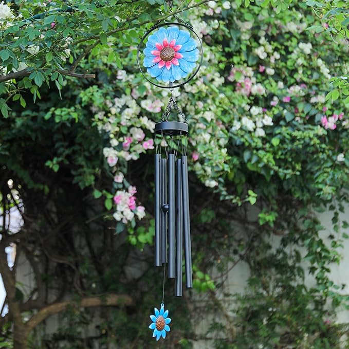 MUMTOP Solar Wind Chimes for Outside - Flower Deep Tone Wind Chimes Outdoor Unique, 41 Inch Windchimes Clearance for Garden, Patio,Yard Decor Gift
