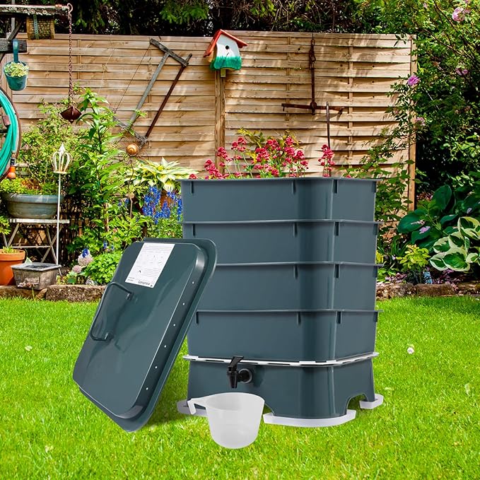 5-Tray Worm Compost Bin, Worm Composter for Outdoor & Indoor, 5-Tray ecocultivatify Wormie's Home Plus, Worm Bin Set for Recycling Household Waste (Dark Green)