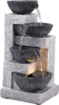 Alpine Corporation WIN1578 14" Cascading Tabletop Bowl Fountain with LED Lights – Elegant Water Fountain for Home, Office, Living Room, Bedroom, and Desk, Gray