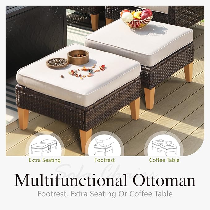 Sophia & William Wicker Patio Furniture Set, Outdoor Rattan Sectional Sofa 9 Piece Patio Conversation Set with 4 x Corner Sofa, 2 x Single Chairs, 1 x Armless Couch, 2 x Ottoman for Deck, Backyard
