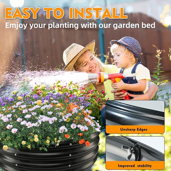 60" Round Galvanized Steel Fire Ring Pit for Backyard,Camping,Bonfire; Round Steel Raised Garden Bed Kit,Metal Raised Garden Box for Outdoor Gardening and Planting (5x5x1FT)