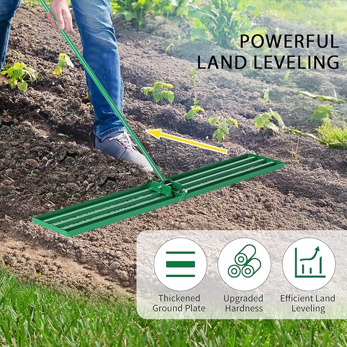 Outvita Lawn Leveling Rake 48"x10", Level Lawn Tool with Adjustable Handle, Yard Leveling Rake, Landscape Rakes for Garden, Backyard, Golf Course, Farm, Pasture