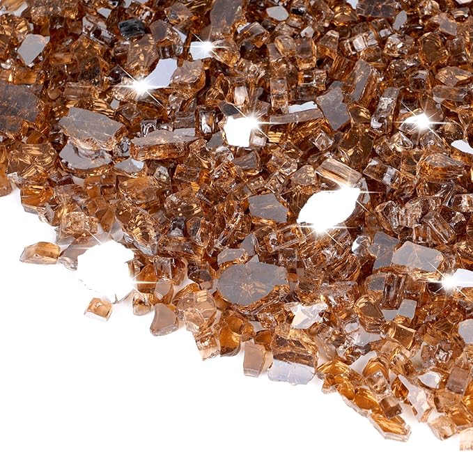 Mesida Fire Glass for Propane Fire Pit, 1/2 Inch Reflective Firepit Glass Rocks for Fireplace, Outdoor Fire Table & Landscaping, 10 lbs Tempered High Luster Glass,Copper