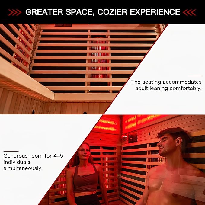 Full Spectrum Infrared Sauna, 3-4 Person Home Sauna with 6 Heating Tubes&4 Carbon Plates,Indoor Dry Sauna with Himalayan Salt Panel and LCD Control Panel