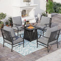 SUNSHINE VALLEY 5 Piece Metal Outdoor Patio Furniture Set with Fire Pit Table, Patio Conversation Sets 4 Fixed Chairs with 5.75" Thick Cushion and 5000 BTU Fire Pit Table, Backyard Furniture, Gray