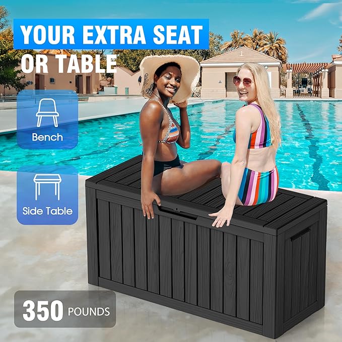 90 Gallon Deck Box Large Outdoor Storage for Patio Furniture,Outdoor Cushions,Garden Tools and Pool Supplies,Waterproof,Resin,Lockable (Black,90 Gallon)
