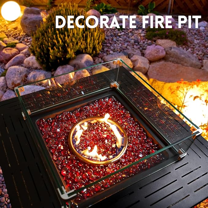 GasSaf Red Fire Glass Beads for Outdoor Fire Pit, Fireplace, Replaces Existing Gas Logs & Lava Rocks, 3/4 Inch Glass(20 Pound)(Red Luster)