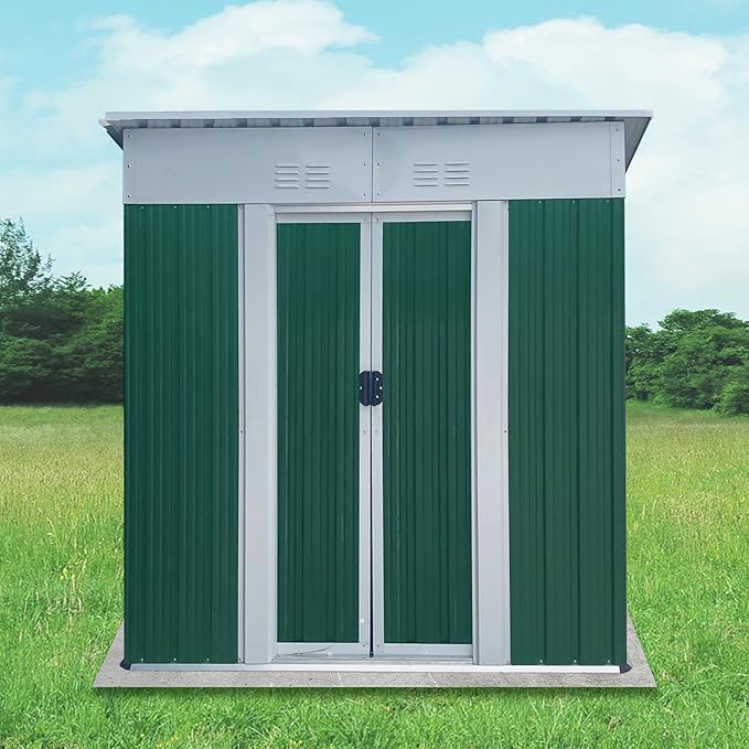 5X3 Feet Small Mini Outdoor Storage Sheds Pent Roof Green with Aluminum Alloy Frame and Sliding Door, for Backyard, Patio, Poolside