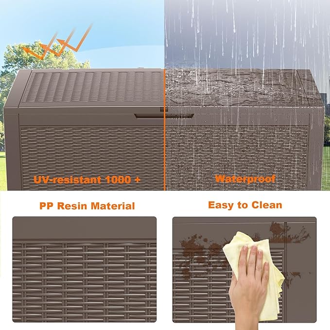 Vixzen 120 Gallon Waterproof Deck Box – Outdoor Storage Organizer for Patio & Garden,Grey
