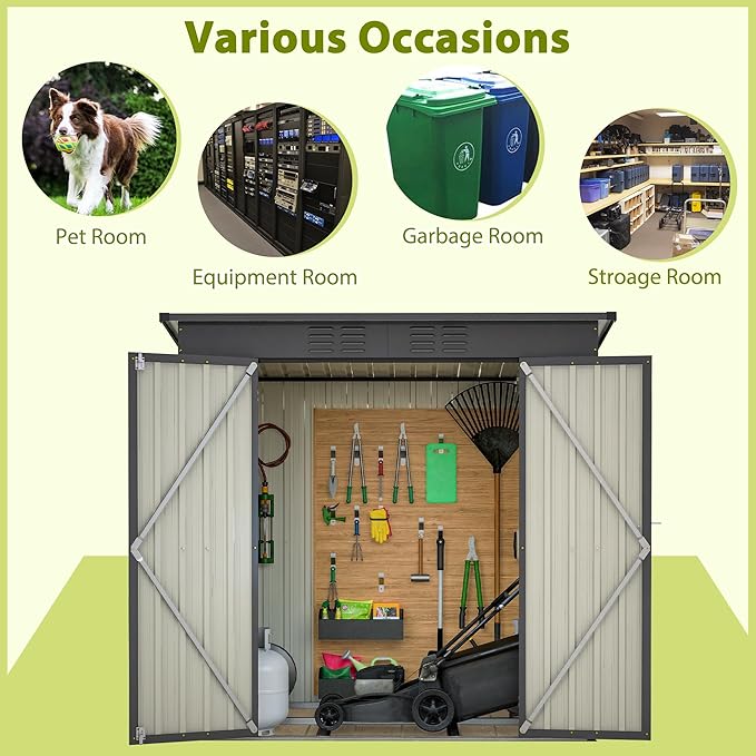 Outdoor Storage Shed, 6 X 4 FT Large Metal Utility Tool Sheds with Floor Frame, Steel Garden Shed for Backyard Garden Patio Lawn，Black