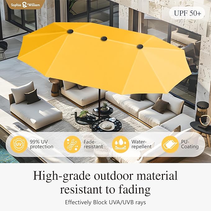 Sophia & William 13ft Outdoor Patio Umbrella for Table, Large Double-sided Umbrella for Garden, Deck, Pool, Golden Yellow
