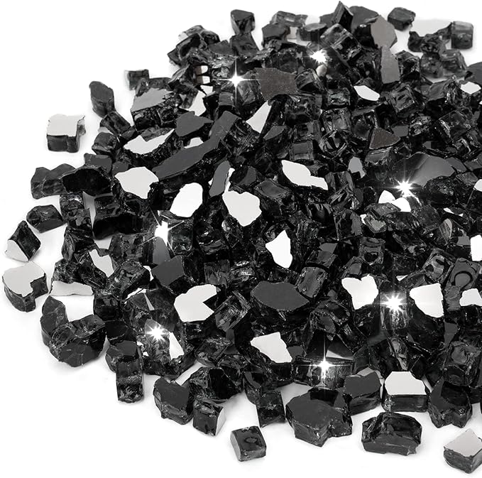Stanbroil 10-Pound Fire Glass - 1/4 inch Reflective Tempered Fire Glass for Fireplace Fire Pit, Onyx Black Reflective