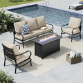 MFSTUDIO 4 Pieces Patio Conversation Sets, All Weather Metal Frame Outdoor Furniture Set Patio Sofas with 1 x 45 Rectangular Propane Fire Table, 1 x 3-Seat Sofa, 2 x Sofa Chairs, Beige Cushion