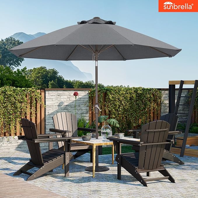 ABCCANOPY 10-Year No Fading 9FT Patio Umbrella, Acrylic Outdoor Table Umbrella with 8 Sturdy Ribs for Deck, Backyard, Garden, Yard (Gray)