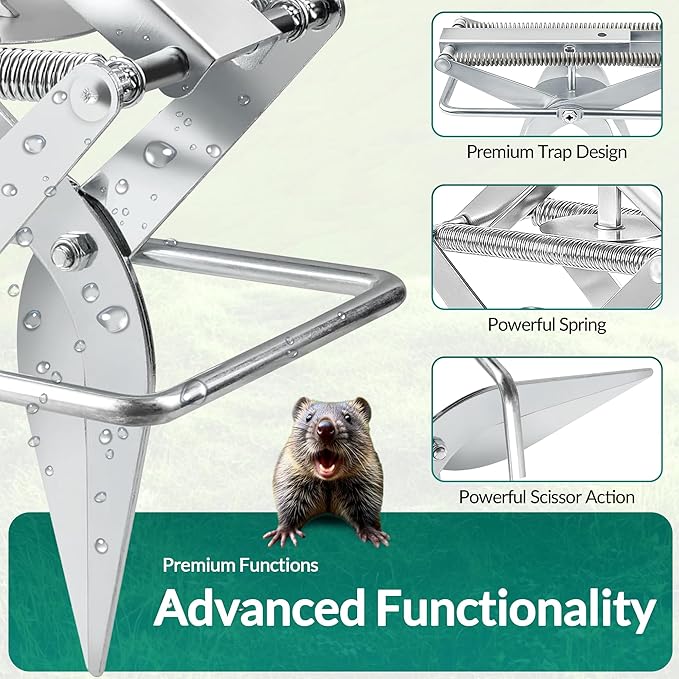 2 PCs Mole Traps Scissors, Reusable Silver Galvanized Steel Scissor Trap for Outdoor Lawn Use & Garden, Easy to Use Design Ensures Quick Capture of Moles Gophers
