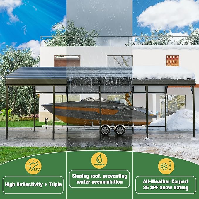 Polar Aurora 12x20 FT Metal Carport, Car Port with Enhanced Base Heavy Duty Garage Outdoor Galvanized Car Shelter, for Car, Boats and Truck