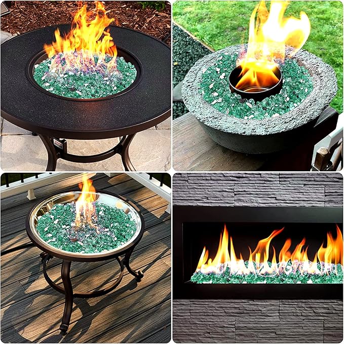 Onlyfire 10 pounds Fire Glass for Propane Fire Pit and Gas Fireplace, 1/4 Inch Reflective Firepit Glass Rocks for Fire Pit Table and Fire Bowl, High Luster Light Green