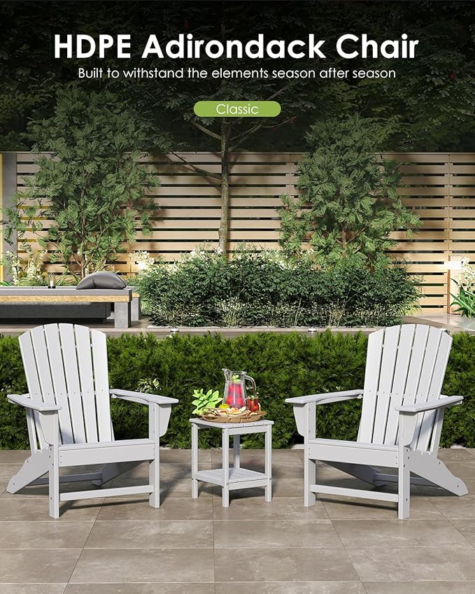 GREENVINES Adirondack Chairs Set of 4 | HDPE Plastic | Oversized Fire Pit Chair | All Weather | White | Poly Lumber | for Outdoor Deck Backyard Patio Garden