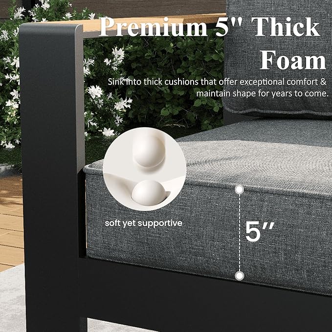 LayinSun Aluminum Outdoor Furniture Set 2 Chair, Outside Patio Deep Seating Conversation Set with Upgraded Washable Thick Cushion