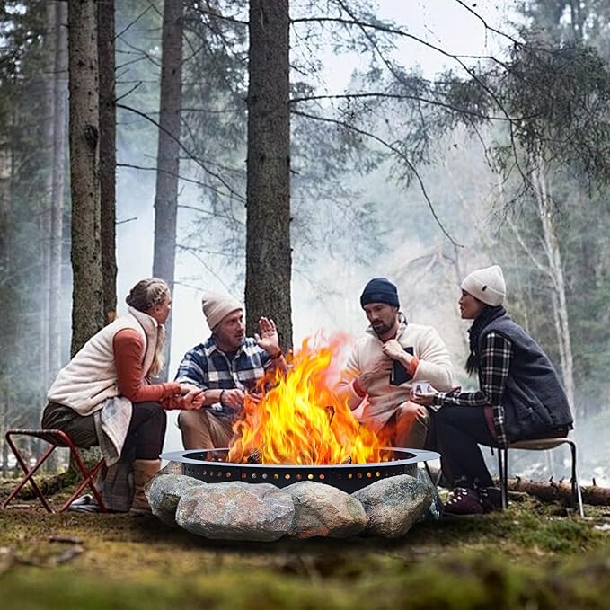 42 inch Outdoor Fire Pit Liner, Round Heavy Duty Fire Pits, Rim Insert Firepit for Outside, DIY Campfire Fireplace