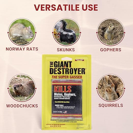 Giant Destroyer Smoke Bomb Gasser – Rodent & for Gophers, Moles, Groundhogs & Rats – Single Pack (4 Tubes) + Jecudi Towel