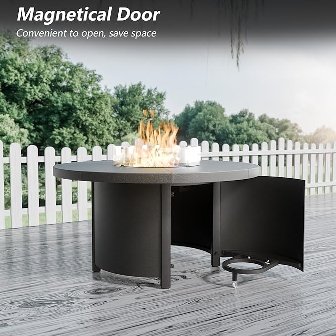 48" Round Propane Fire Pit,Steel Tabletop Fire Pit,55000 BTU Auto-Ignition Gas Fire Pits with Lid & Windproof Glass for Outdoor,Patio,Backyard