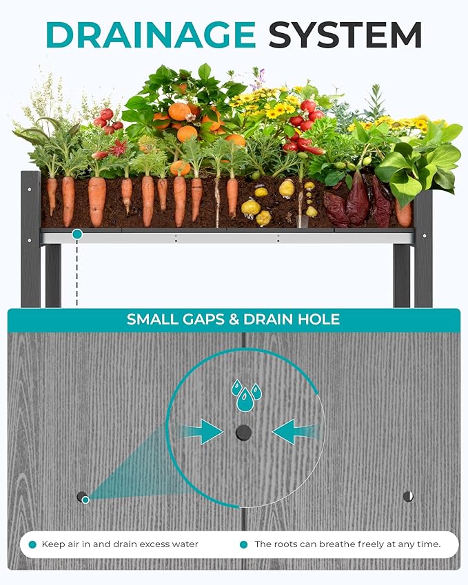 SERWALL Raised Garden Bed Set of 2, HDPE Raised Bed for Gardening All Weather Use- Grey