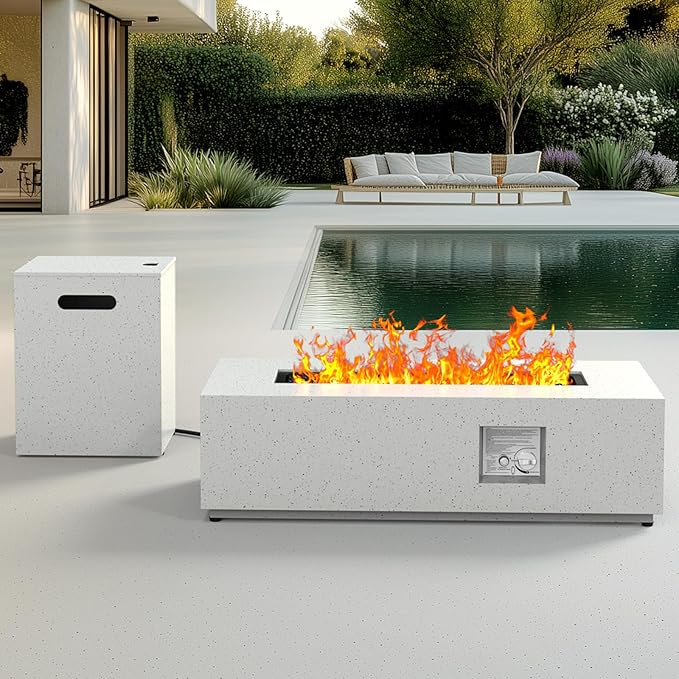 Ciays 42 Inch Propane Fire Pit, 50,000 BTU Outdoor Gas Fire Pit Table for Outside Patio with CSA Certification, Glass Rocks, Rectangular Heater for Backyard, with Waterproof Cover & Adjustable Legs