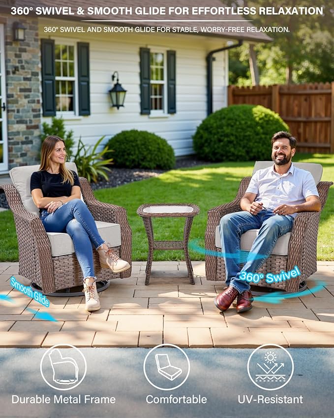 Belord Luxury Patio Furniture Set with Fire Pit Table - Outdoor Swivel Rocker Chairs Set of 4 with 30 inch Propane Fire Table for Patio Conversation and Cozy Outdoor Gatherings